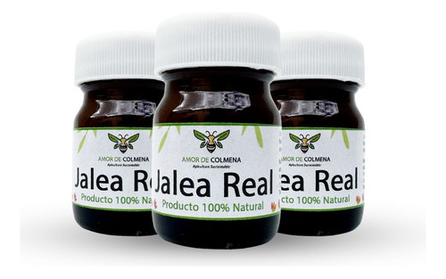 Paquete De 3 Jalea Real De Abeja 100% Pura Frasco 20 Gr.