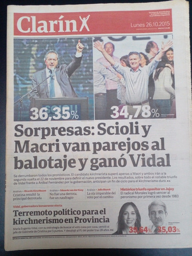 Diario Clarín 26/10/2015 Elecciones Macri Scioli Balotaje E