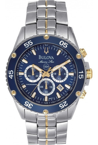 Reloj Bulova 98h37 Marine Star Cronógrafo Para Hombre Color De La Malla Gris Color Del Bisel Azul/plateado