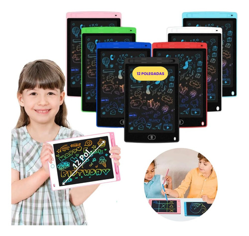 Pizarra Mágica Lcd Niños Tableta Multicolor 12'' Mayoreo 10 Kits De Colores Surtidos