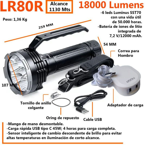 Linterna Led Fenix Lr80r 18000 L Recargable Sumergible