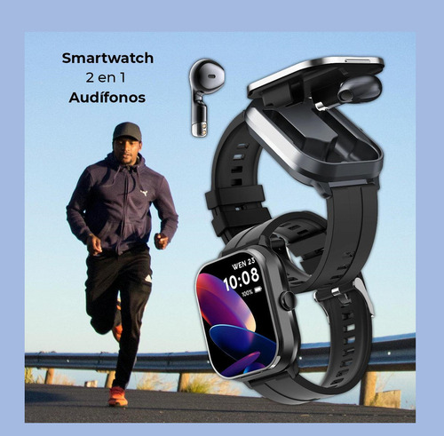 Reloj Inteligente D8 Pro Smartwatch Con Audífonos Bluetooth Integrados 2 En 1 Con Funda De Silicona Pantalla Táctil Hd Para Mujer Y Hombre Notificaciones Sensor De Ritmo Cardiaco Color Negro