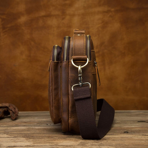 Leaokuu Bolso Bandolera De Cuero Crazy Horse Para Hombre, Ba