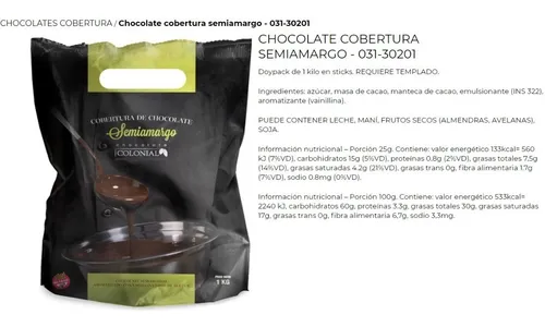 Cobertura Semiamarga Colonial Doypack X 1kg - Mataderos