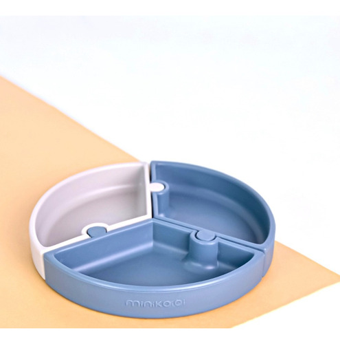 Prato Infantil De Silicone Encaixe Puzzle - Minikoioi Cor Deep Blue E Cinza