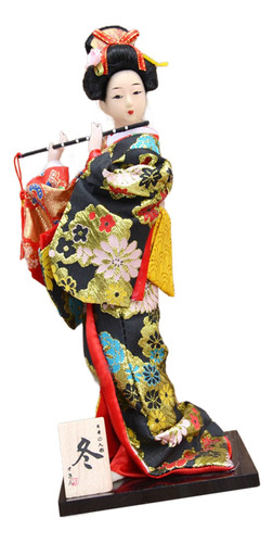 Elegante Escultura De Muñeca Japonesa Geisha Kimono Para