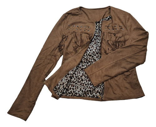 Campera De Gamuza Con Flecos De Mujer Ultra Liviana.