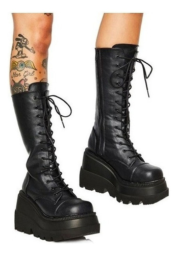 Botas Punk De Mujer Sobre La Rodilla Con Fondo Grueso Con Pl