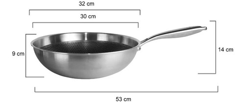 Imagen 2 de 7 de Wok Hudson Nro 30 Acero Inoxidable Profesional Inducción