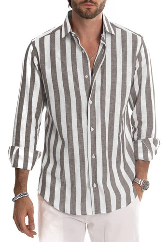 Camisa Para Hombre Nuevo Estampado De Rayas De Color Liso De
