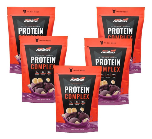 Suplemento Em Pó New Millen Premium Protein Complex Whey Protein Protein Complex Sabor Açaí Com Banana Em Refill De 1800ml 5 Un