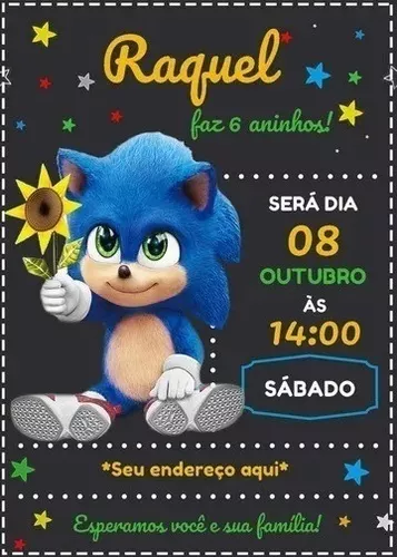 CONVITES DE ANIVERSÁRIO - SONIC – dikasbrindes