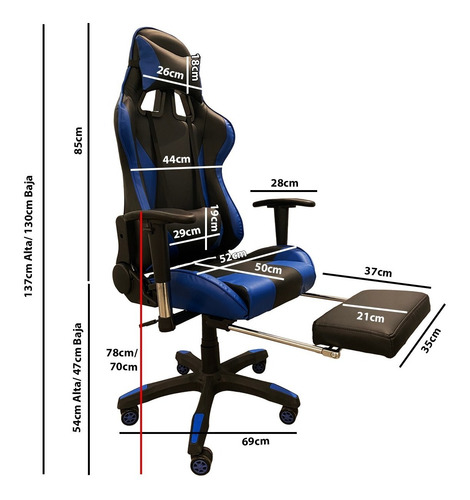 Silla Pc Gamer 06 Azul 2 Almohadones/apoyapies 6 Cuotas