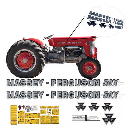 Kit Adesivo Emblema Compatível Trator Massey Ferguson Mf 50x