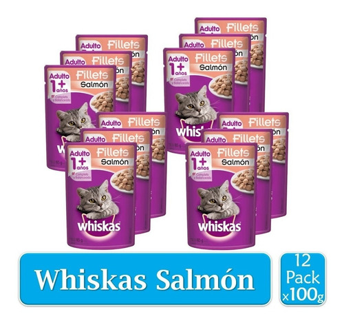 Imagen 1 de 2 de Whiskas Alimento Húmedo Gatos Adulto Salmón 85g X12uds