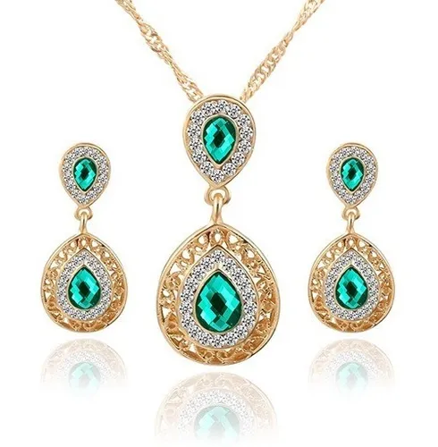 comprar Set Collar Y Aretes Oro Lam 18k Piedras Swarovski + Regalo 