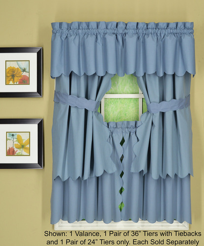Cortina Festoneada Azul 60 X 91 Cm Par De Niveles 36 Pulgada