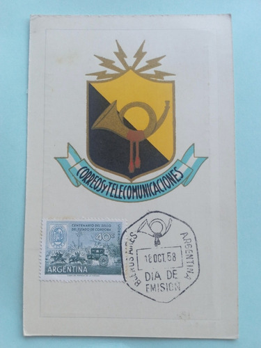 100° Sello Cordoba Postal Primer Día Correo Y Telec. 1958