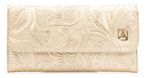 Cartera Piel Dama Mod 101 Cincelado Mujer Bolsa Color Oro Diseño De La Tela
