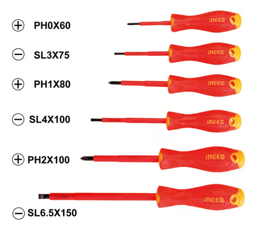 Set De 6 Desarmadores Dialectricos Ingco Hkisd0608