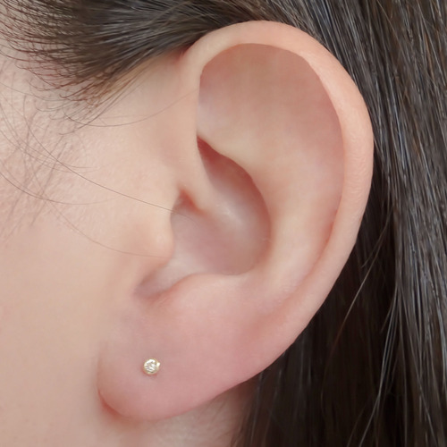Amor Eterno - Broqueles Bisel Mini Bebé 2mm / Aretes Oro 10k