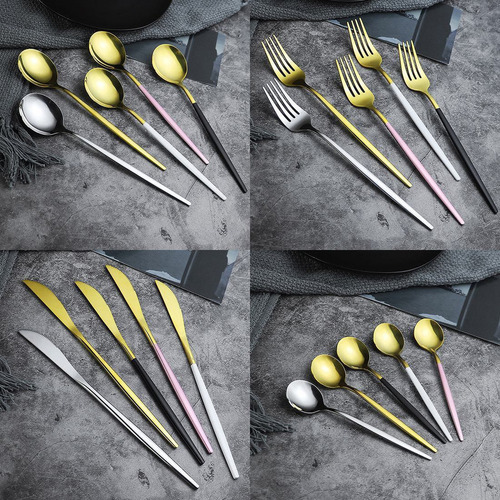 24pcs Acero Inoxidable Cubertería Set Tenedor Cubertería Dor