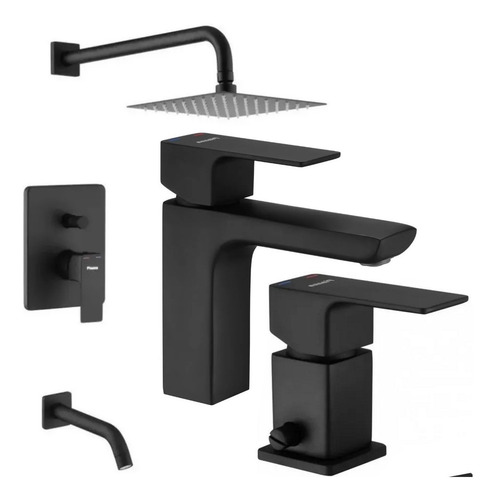 Imagen 2 de 5 de Juego Grifería Baño Completo Piazza Arq Negro + Accesorios