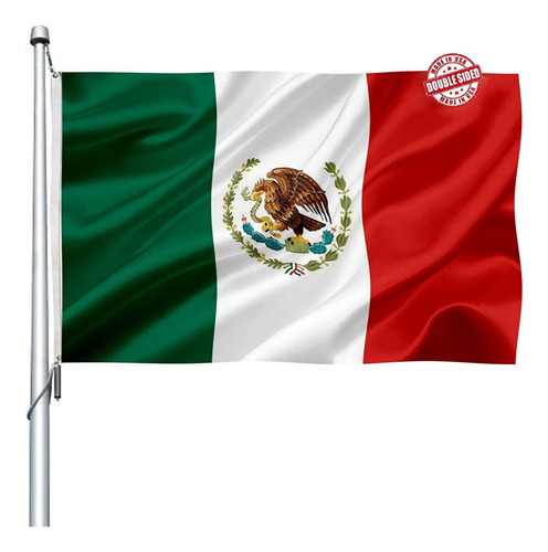 Bandera Mexicana 90* 150 Cm, Bandera Nacional De Doble Cara