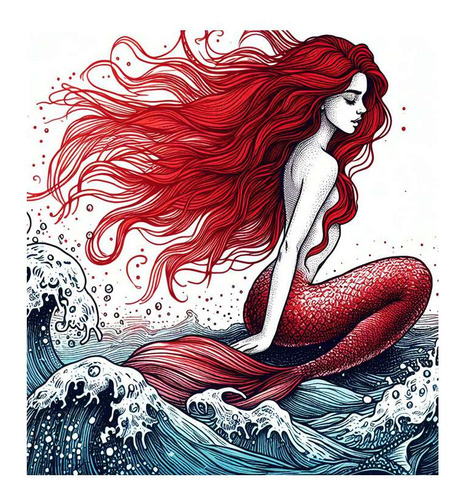 Vinilo 60x60cm Sirena En El Mar Criatura Mitica Hermosa