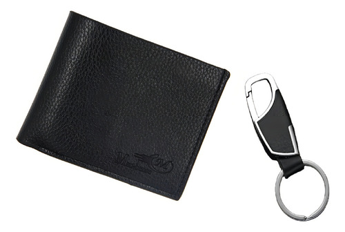 Cartera Billetera Hombre Y Llavero Tipo Piel Set De Color Negro