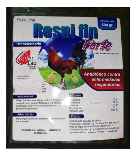 Respifin Forte 500 Gr. Para Gallos River Lab