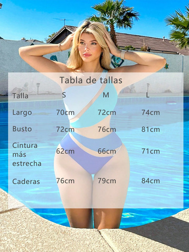 Traje De Baño One Hombro Completo Mesh Patchwork Sexy Mujer Azul L