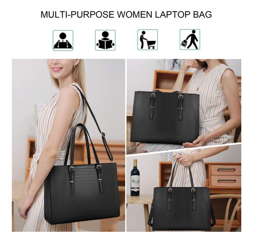 Bolso Para Computadora Portátil Para Mujer Bolso De Mano De Negro.