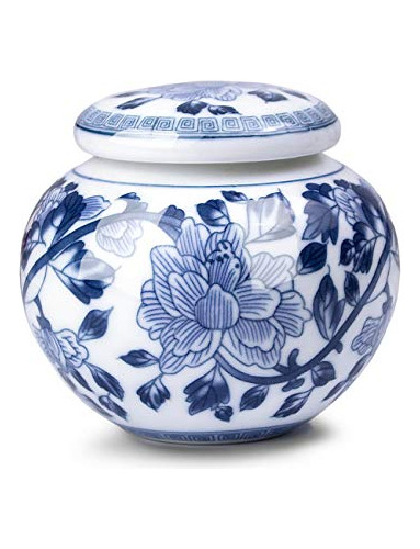 Dahlia Vintage Floral Azul Blanco Porcelana Lata De Té - Alm