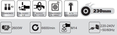 Imagen 6 de 8 de Esmeril Angular Vido 9 2600w