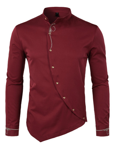 Camisa De Vestir Hipster Con Bordado Oblicuo Con Botones Par