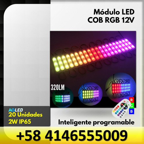 Modulos Led Cob Rgb 20x 2w 12v Inteligente Progr Ip65 320lm