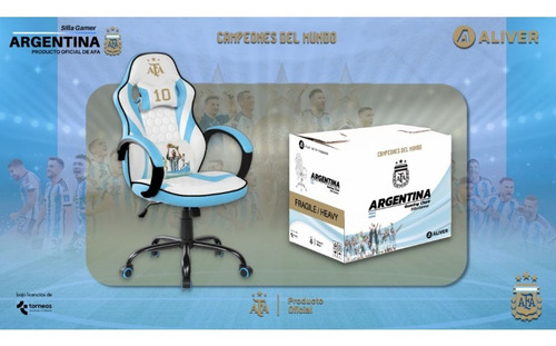 Imagen 5 de 5 de Silla Gamer Aliver Afa Oficial 3 Estrellas Celeste Y Blanca