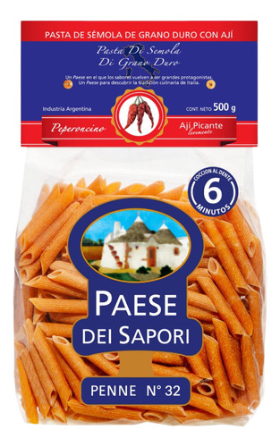 Fideos Penne Con Peperoncino Nº32 Paese Dei Sapori 500gr.