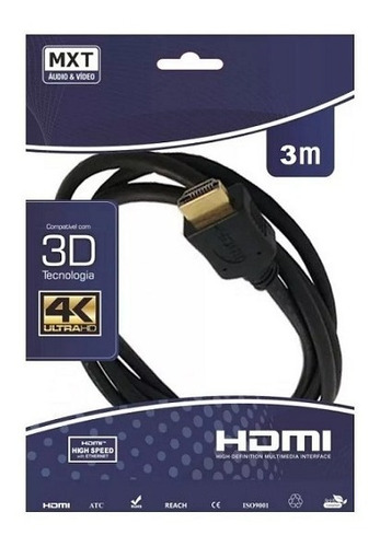 Cabo Hdmi 2.0 Ultrahd 4k 3d 30awg 3 Metros Gold Mxt