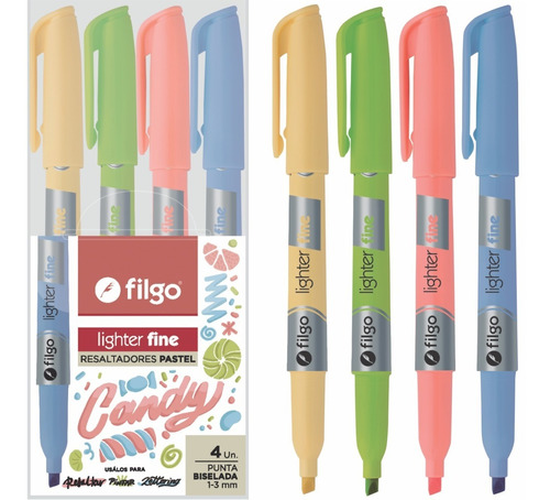 Resaltador Filgo Lighter Fine Pastel Candy X4 Colores