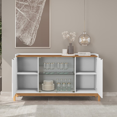 Balcao Buffet 50528 Porta De Vidro 168cm Branco Cedro Dcasa