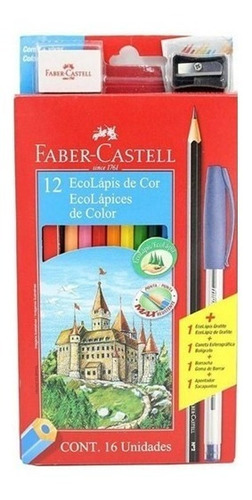 Lápis De Cor Faber Castell Kit Caneta Apontador Borracha