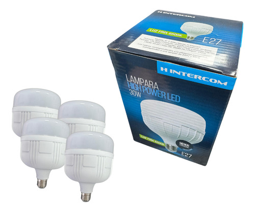 Pack 4 Lamparas Galponeras Hintercom 30w 6500k E27 Blanco Frío