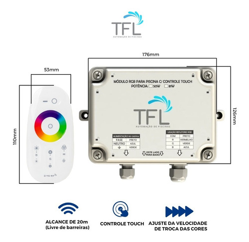 Kit Led Pisicina - Contr Touch 81w + 8 Leds Rgb 9w Tholz