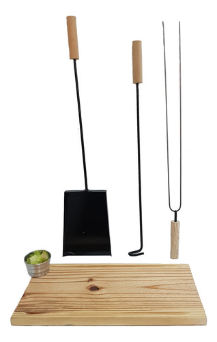 Combo Asador Pala Atizador Tabla20x38 Cazuela 5 Piezas