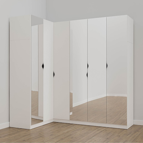 Guarda Roupa Modulado De Canto Com Espelho 6 Portas 3 Peças