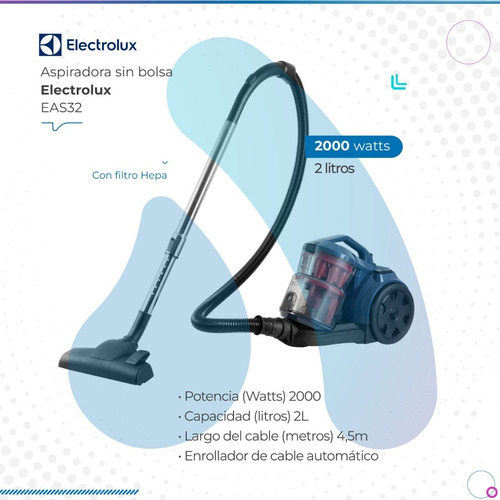 Imagen 2 de 11 de Aspiradora Sin Bolsa Electrolux Eas32 Con Filtro Hepa 2000w