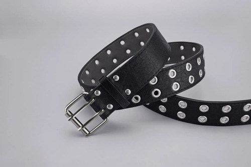 Cinturón Unisex De Piel Con Doble Hebilla Estilo Punk