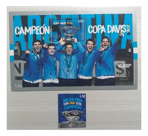 Argentina Campeón Copa Davis 2016. Hb Y Sello. Mint